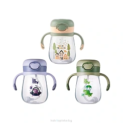 Bebaby Поильник непроливающий с трубочкой из мягкого силикона, 9 мес+ (зеленый,фиолетовый) ,арт. R-01P  300 мл