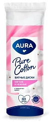AURA Ватные диски (п/э пакет с веревочкой) , 80 шт