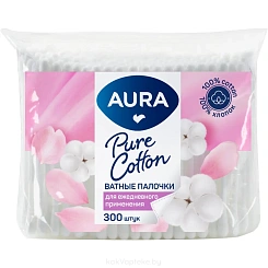 AURA Ватные палочки (п/э пакет) , 300 шт