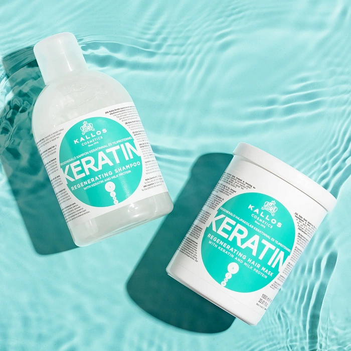 Kallos Keratin Шампунь восст. для волос с кератином и экстрактом мол. протеина для сухих, поврежденных и химически обр. волос, 1000 мл