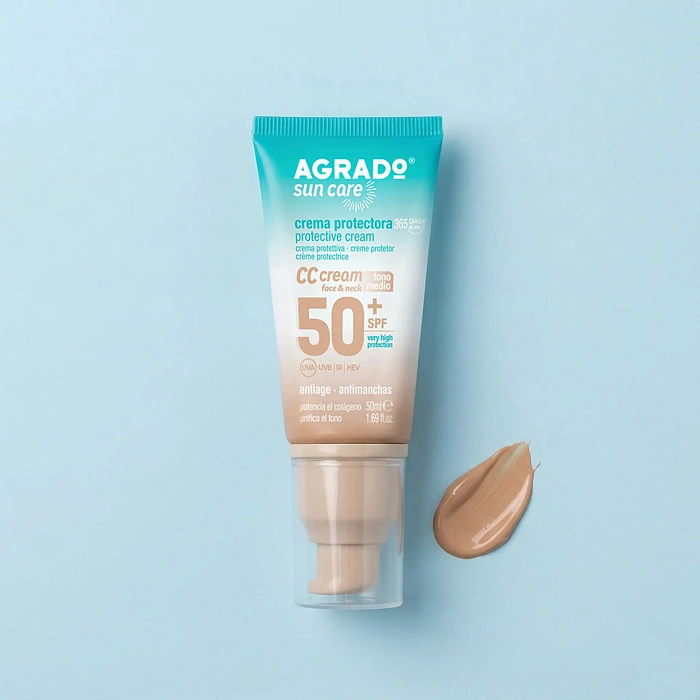 AGRADO Солнцезащитный водостойкий CC-крем для лица и шеи SPF 50+, тон светлый / PROTECTIVE CC CREAM SPF 50+ MEDIO, 50мл