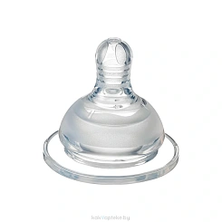 Bebaby Соска молочная силиконовая круглая, антиколиковый клапан, для бутылочки с широким горлышком, имитирует сосок мамы, медленный поток, 3 мес+ , арт. R-02S-M