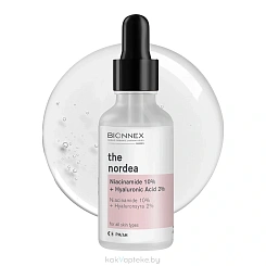 Bionnex THE NORDEA Сыворотка с Ниацинамидом 10% + Гиалуроновой кислотой 2% для всех типов кожи (для осветления кожи) 30 мл