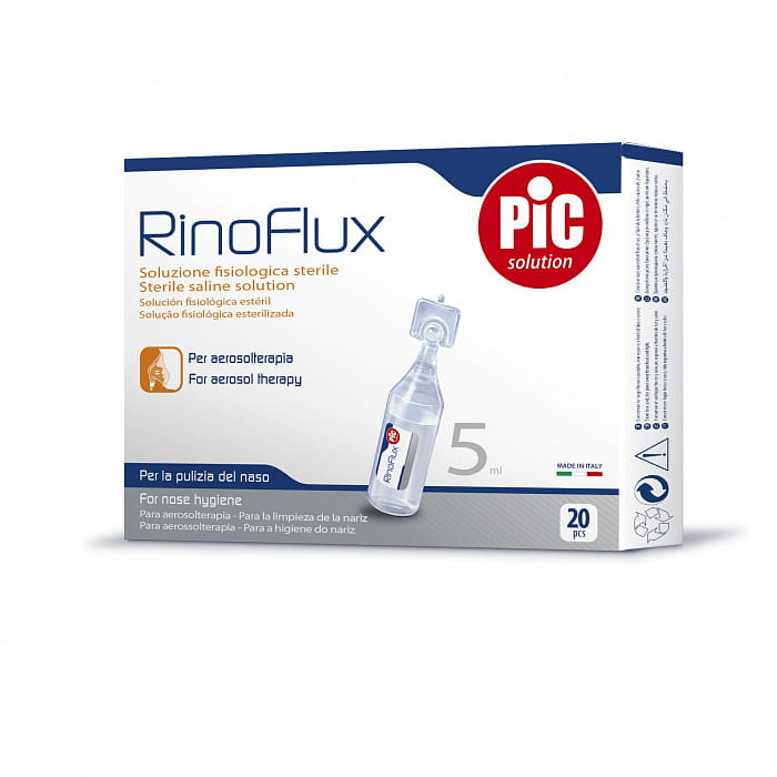 Раствор физиологический cтерильный RinoFlux для ингаляций и очистки носа, во флаконах 5,0 мл №20