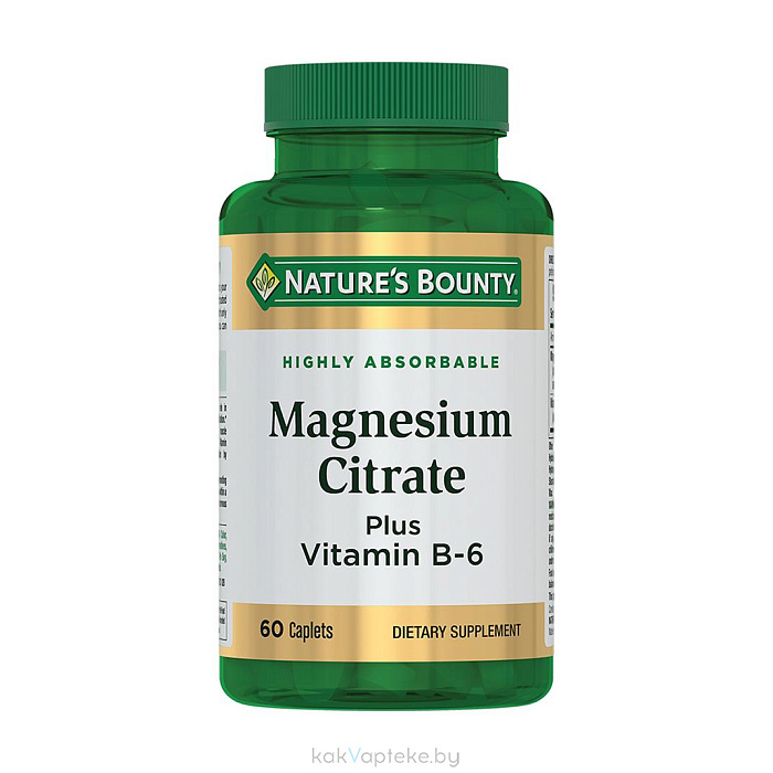 Nature's Bounty Цитрат магния с витамином В6, БАД таблетки №60