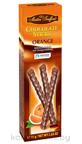 Молочный шоколад с апельсиновой начинкой в палочках, 75 г