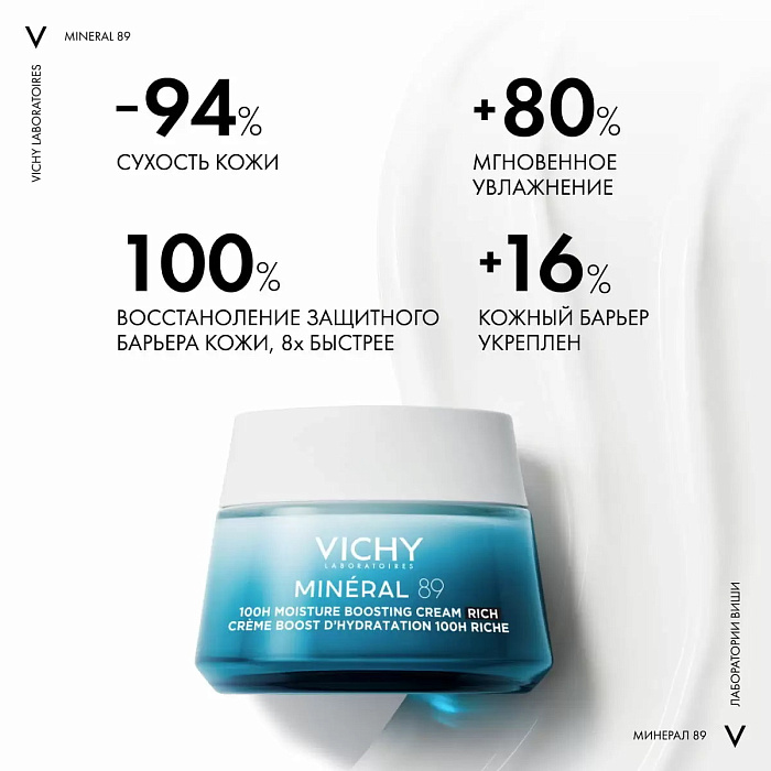 Vichy Крем интенсивно увлажняющий 100ч для сухой кожи "Mineral 89", 50 мл