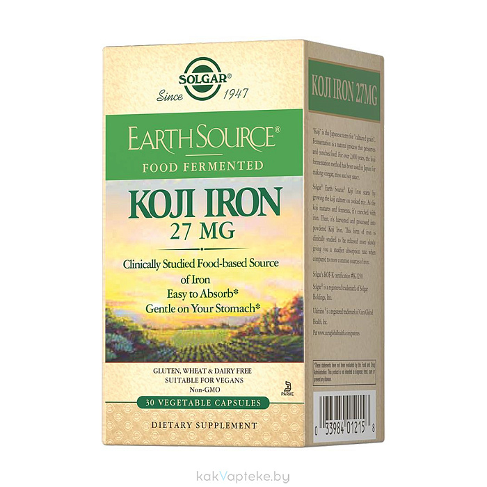 Solgar Железо 27 мг в ферментированной культуре Коджи, БАД капсулы №30