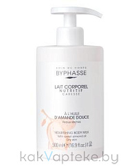 BYPHASSE Питательное молочко для тела со сладким миндалем для сухой кожи (с помпой), 500 мл