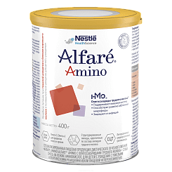 Alfare AMINO с олигосахаридами грудного молока. Специализированная пищевая продукция диетического лечебного питания. Сухая смесь на основе аминокислот, для детей с рождения с тяжелыми аллергическими реакциями и/или пищевой непереносимостью, 400 г