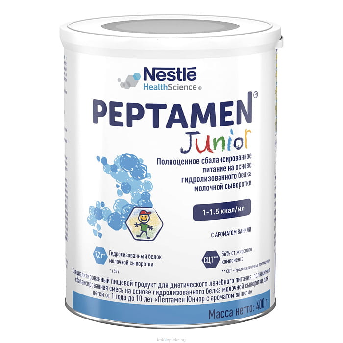 Пептамен Юниор с ароматом ванили Специализированный пищевой продукт для диетического лечебного питания, полноценная сбалансированная смесь, 1-10лет, 400 г