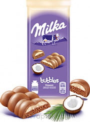 Milka Bubbles Шоколад молочный пористый с кокосовой начинкой, 97 г