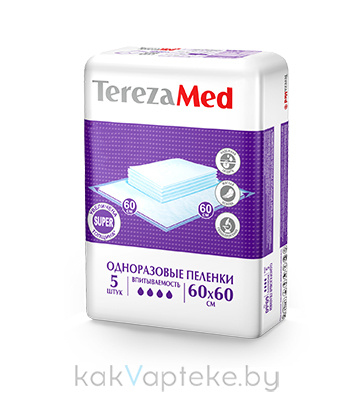 TerezaMed Пеленки одноразовые впитывающие Super 60х60, 5 шт