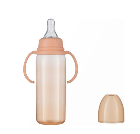 ПОМА Бутылочка 240 мл (ПП, с ручками) с молочной соской (силикон, быстрый поток) 6 мес + арт. 8110, 1 шт