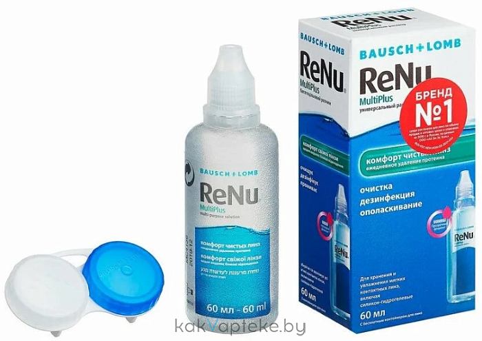 Раствор универс. ReNu MultiPlus (об-м,мл:60) по уходу за мягк.конт.л-ми в компл. с конт. д/хр. к.л.