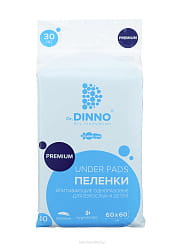 Dr.DINNO Premium  Пеленки впитывающие одноразовые для взрослых и детей (60х60 см) 30 шт