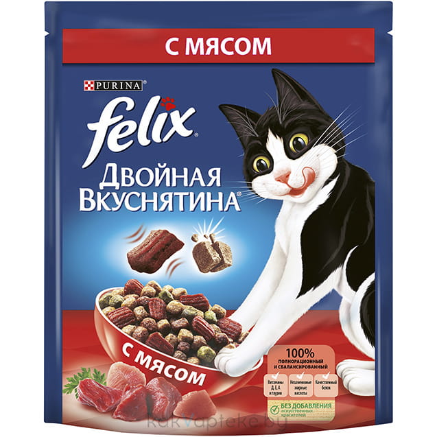 FELIX Двойная Вкуснятина Корм сухой полнорационный для взрослых кошек, с мясом ,600 гр