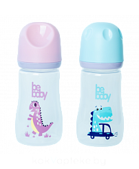 Bebaby  Бутылочка пластиковая, антиколиковая, широкое горлышко, в комплекте силиконовая соска с антиколиковым клапаном, мини поток, 0 мес+ (голубой, розовый) арт.R-01B/150  150 мл