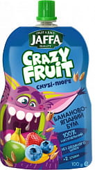 JAFFA Crazy Fruit Фруктовый десерт «Смузи-пюре из бананов, яблок, черники и клубники перетертых со злаками «Бананаво-ягодный бум» стерилизованный,  100г