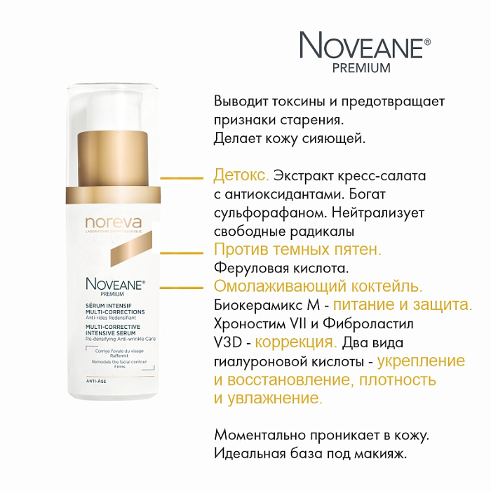 NOREVA НОВЕАН ПРЕМИУМ Мультикорректирующая интенсивная сыворотка для лица, 30 мл
