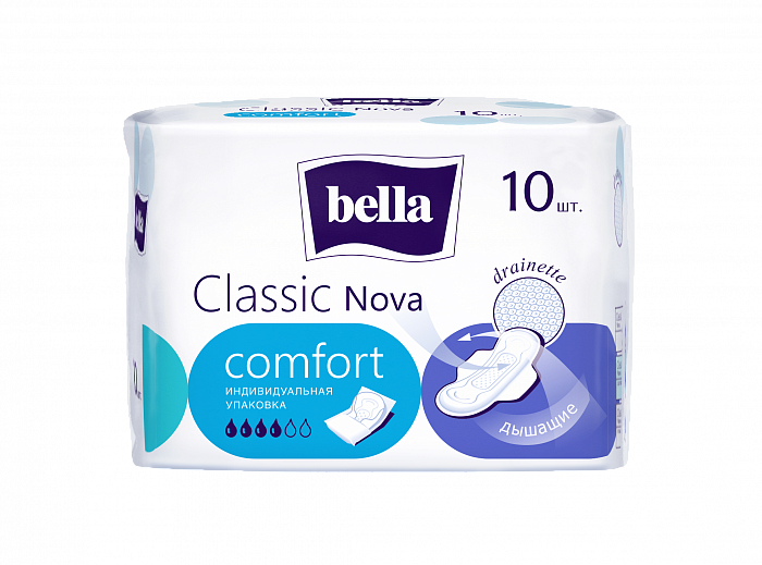 Bella Classic Nova comfort (drainette) Прокладки женские гигиенические впитывающие 10 шт (индивид. упак.)
