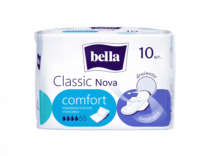 Bella Classic Nova comfort (drainette) Прокладки женские гигиенические впитывающие 10 шт (индивид. упак.)