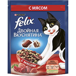 FELIX Двойная Вкуснятина Корм сухой полнорационный для взрослых кошек, с мясом,1.3 кг