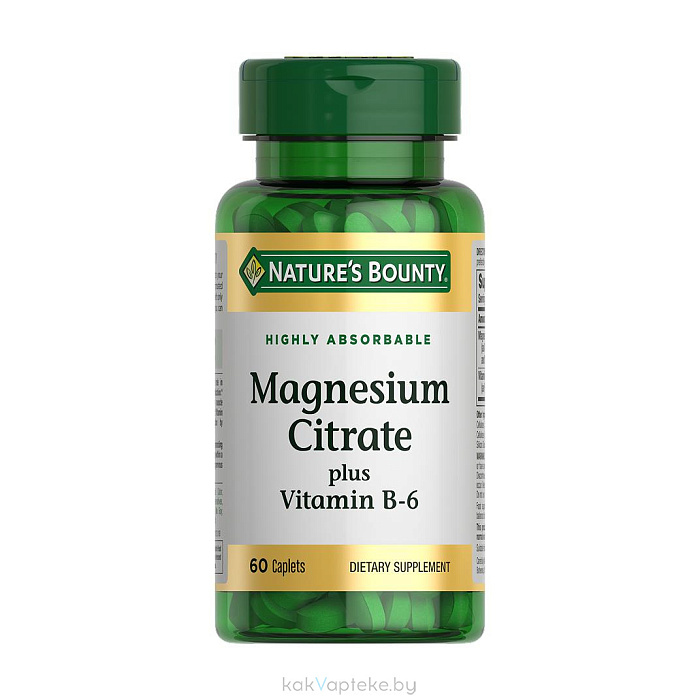 Nature's Bounty Цитрат магния с витамином В-6, БАД таблетки №60