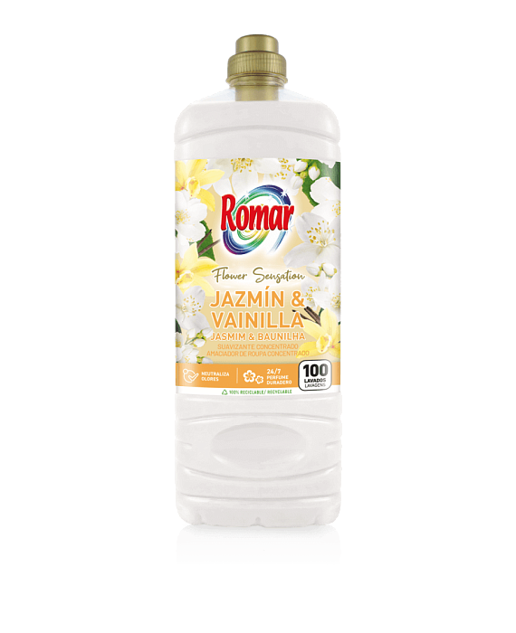 ROMAR Концентр. парфюм. кондиционер для белья серия FLOWER SENSATION аромат ЖАСМИН и ВАНИЛЬ, 2л