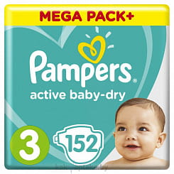 PAMPERS Active Baby-Dry Детские одноразовые подгузники (Midi), 152 шт
