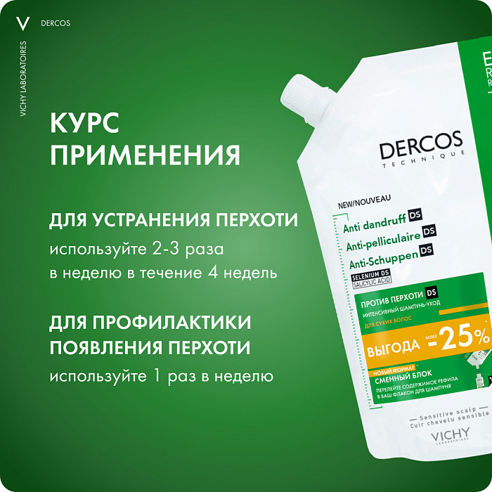 Vichy Dercos Technique Шампунь-уход для сухих волос интенсивный "Против перхоти DS", 500 мл