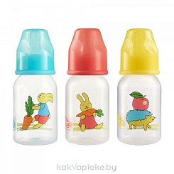 ПОМА Бутылочка пластиковая 140 мл (с силиконовой молочной соской (медл.поток)), 0+, арт. 2810, 1 шт