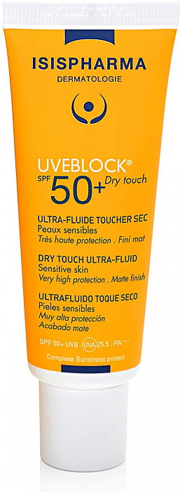 ISISPHARMA UVEBLOCK  SPF 50+ Dry Touch  Флюид с очень высокой степенью защиты от солнечного излучения "Сухое прикосновение", 40мл