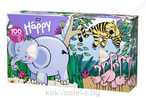 Bella Baby Happy Платочки бумажные универсальные двухслойные различных цветов (слон) 100 шт