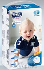 AURA baby Детские одноразовые подгузники ( 5XL, 11-25 кг), 48 шт