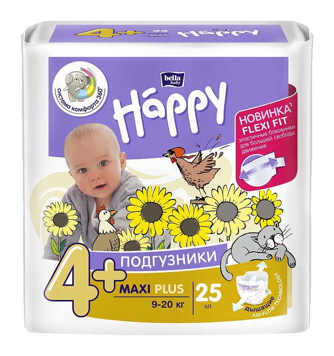 Bella Baby Happy Maxi Plus Подгузники гигиенические для детей (Flexi Fit), 25 шт
