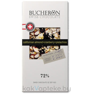 Bucheron Горький шоколад с миндалем, клюквой и фисташками 100 г, картон (Village)