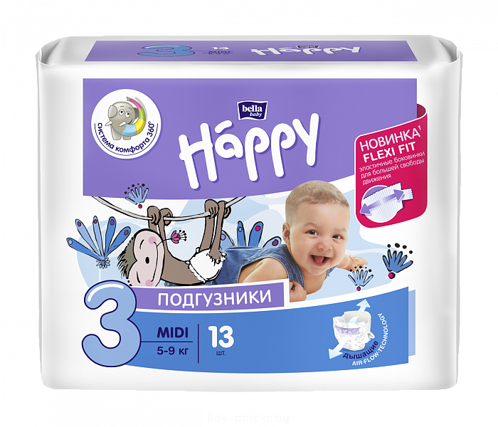 Bella Baby Happy midi Подгузники гигиенические для детей (Flexi Fit), 13 шт