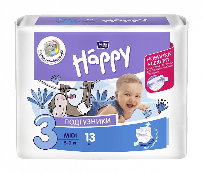 Bella Baby Happy midi Подгузники гигиенические для детей (Flexi Fit), 13 шт
