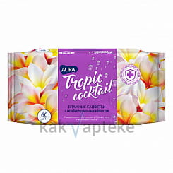AURA Tropical Cocktail Влажные салфетки с антибактериальным эффектом, 60 шт