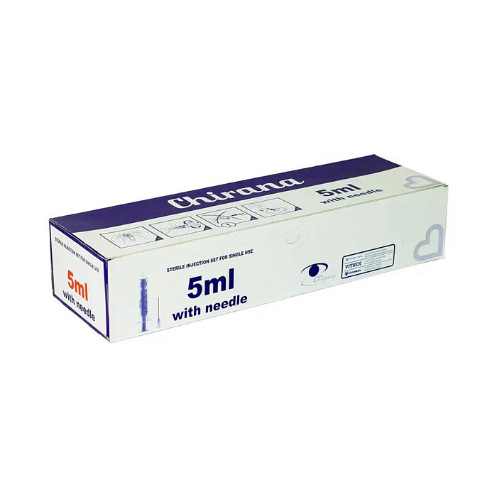 Шприц инъекц. CHIRANA ст. о/п двухкомпонентный 5мл Luer с иглой 0,70 x 35 мм (22Gx1 2/5") №100