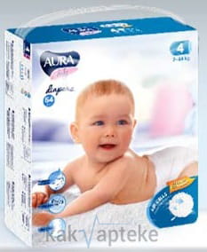 AURA baby Детские одноразовые подгузники ( 4L, 7-14 кг), 64 шт