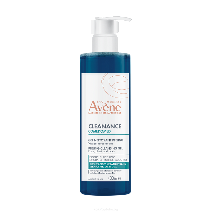 AVENE CLEANANCE COMEDOMED Очищающий обновляющий гель-пилинг для проблемной кожи, склонной к акне (для детей с 12 лет и взрослых) 400 мл