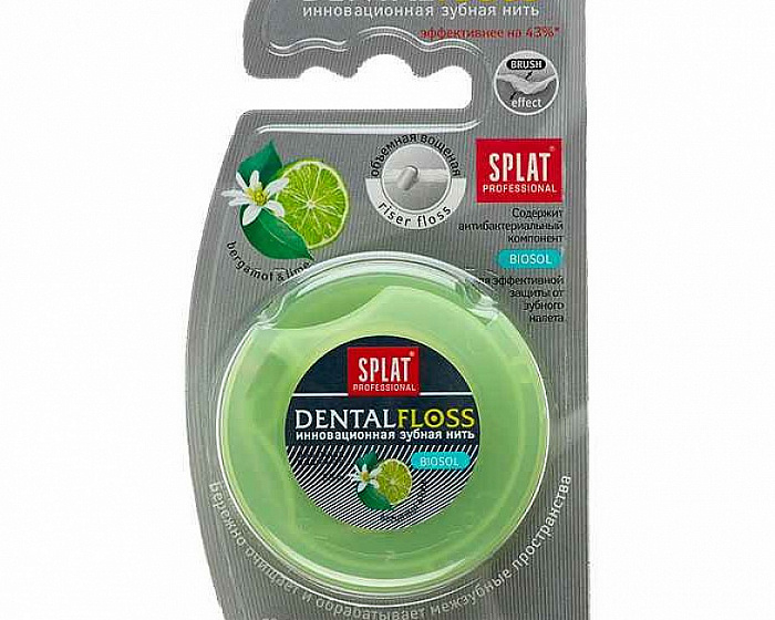 SPLAT Professional DentalFloss Объемная зубная нить с ароматом БЕРГАМОТА и ЛАЙМА 30 мл