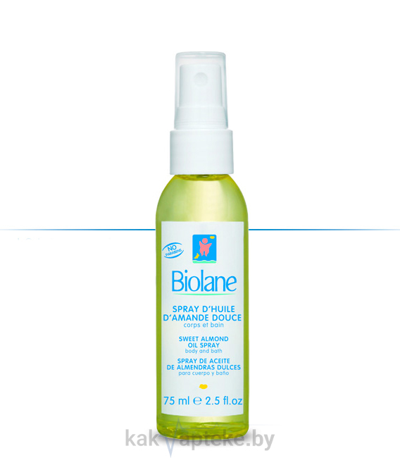 Biolane Нежное миндальное масло-спрей с витамином Е для детей с первых дней жизни, 75 мл