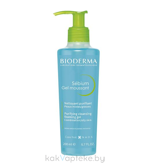 Bioderma Гель для лица очищающий Sebium, 200 мл (с помпой)