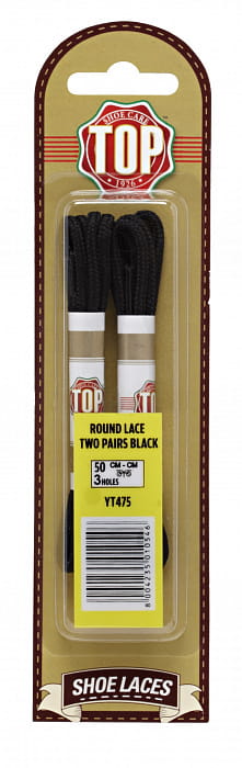 TOP Шнурки круглые 50 см - черные (2 пары в упаковке)