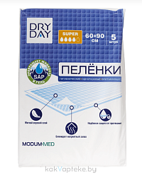 DRY DAY Пеленки гигиенические одноразовые впитывающие Super 60x90, 5шт