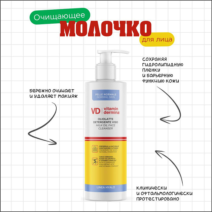 VITAMINDERMINA HYALO Очищающее молочко для лица 240 мл