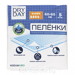 DRY DAY Пеленки гигиенические одноразовые впитывающие Super 60x60, 5шт